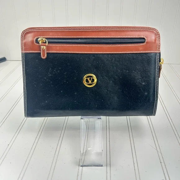 Valentino Garavani Vintage Black and Brown Leather Clutch Bag - Picture 2 of 8
